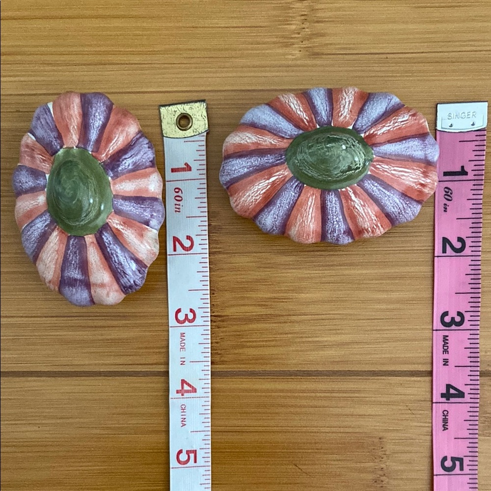 MacKenzie-Childs Ceramic Knobs Set Of 3 Floral Green Purple Orange Vintage - Picture 16 of 17